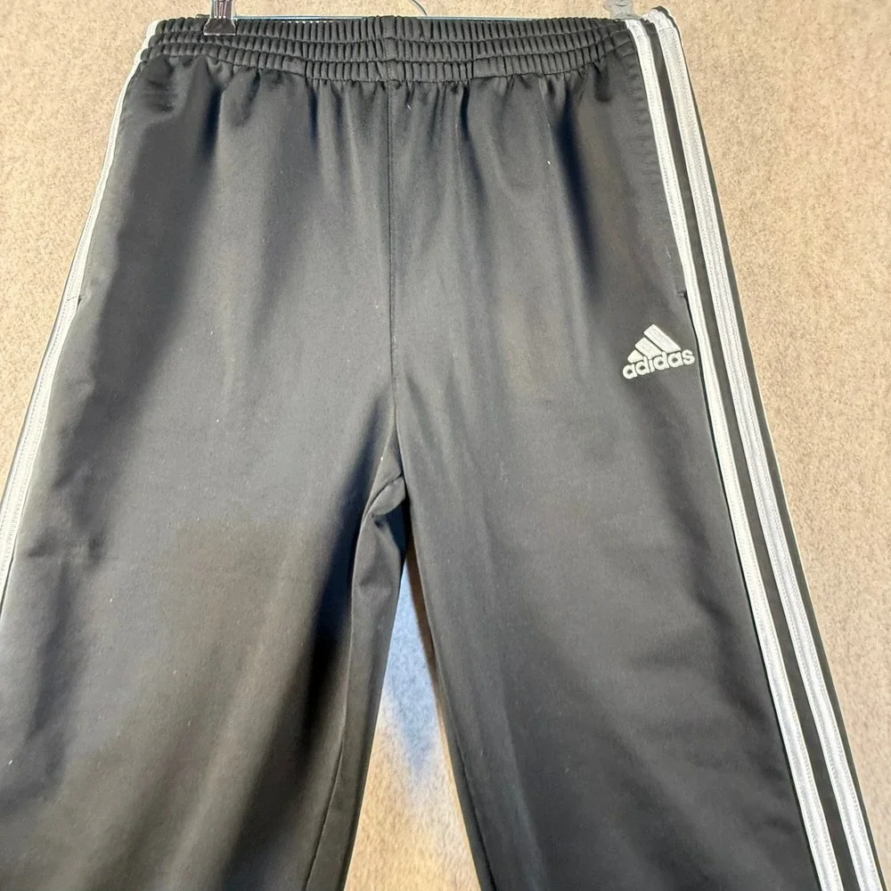 Adidas Youth XL 18/20 Black White 3-Stripe Track Pants Tapered Cuffed Joggers